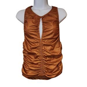 Nwt Free People Copper Sleeveless Scrunched Cut Out Shirt Sz L
